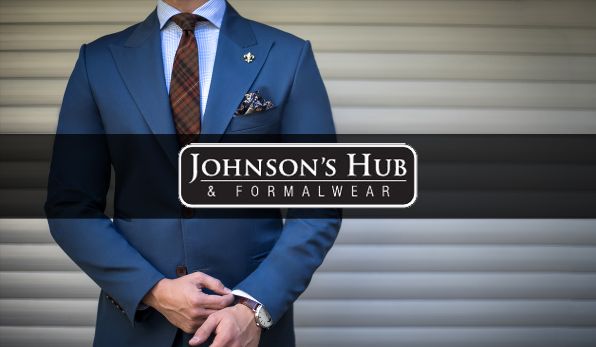 Johnson's Hub storefront and formalwear display in Kewanee, Illinois